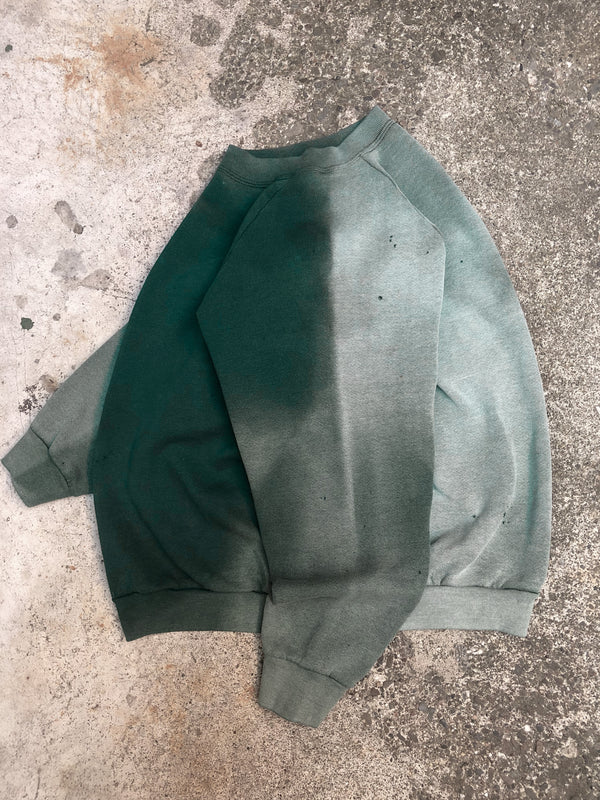 1990s Sun Faded Pine Green Blank Raglan Sweatshirt