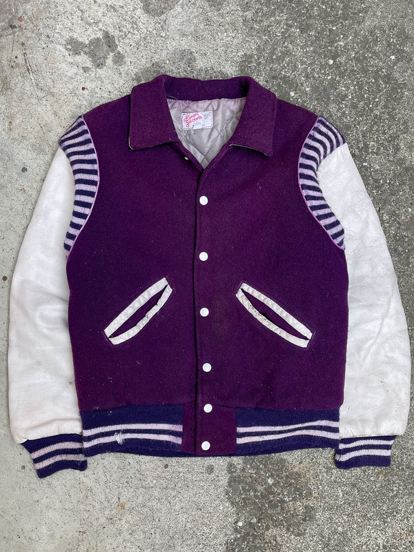 1980s Sun Faded Purple “L’Anse Hornets” Chainstitched Varsity Jacket (M/L)