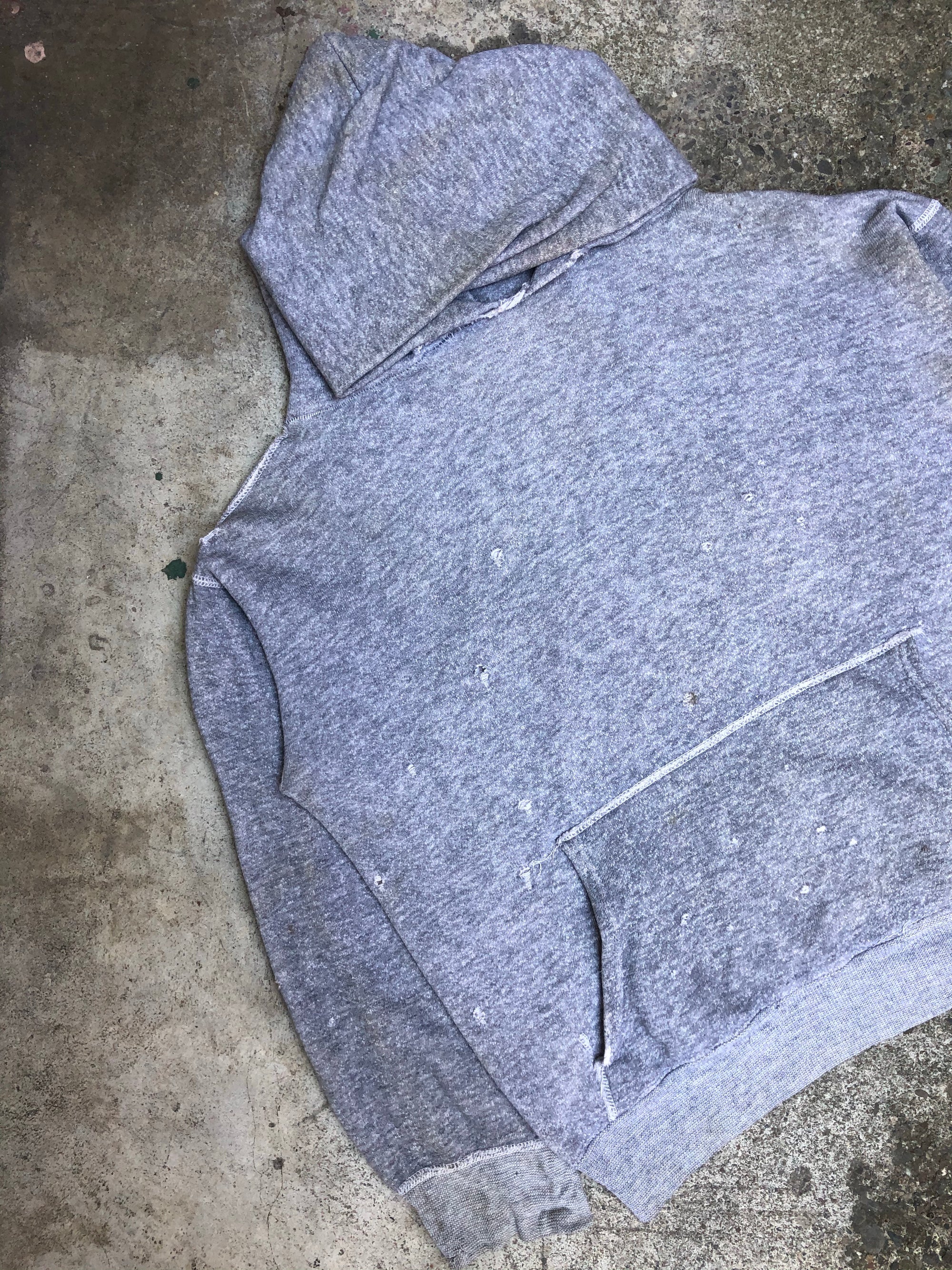 1950s/1960s Heather Grey Thrashed Repaired Blank Hoodie