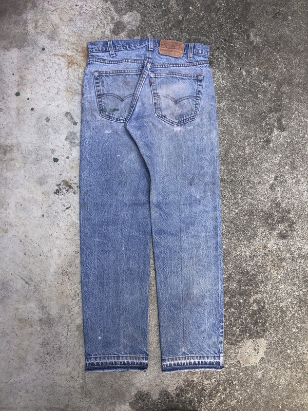 1980s Levis Painted Faded Blush Blue 505 Released Hem (30X29)