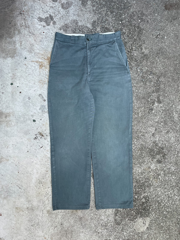 1960s/70s Faded Teal Repaired Work Pants Scovill Zip (28X27)