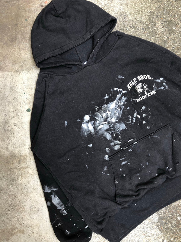 1990s Painted Black “Able Bros Roofers” Thermal Raglan Hoodie