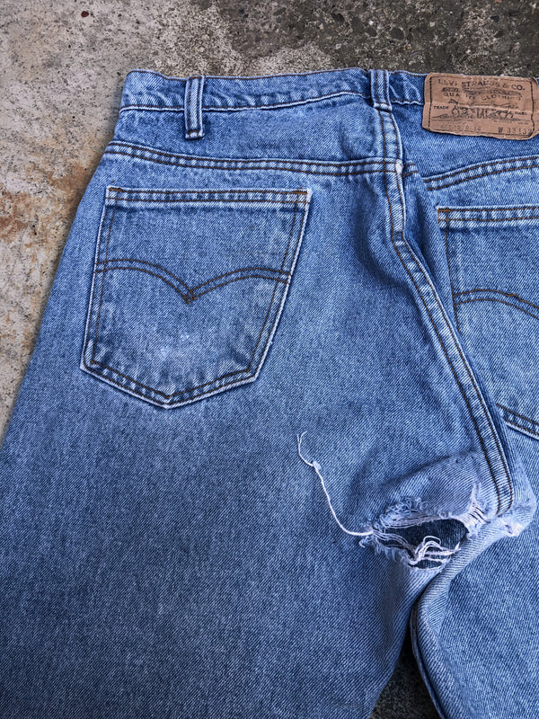 1980s Orange Tab Levis Repaired Faded Blue 505 Released Hem (30X31)