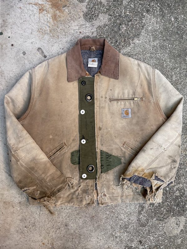 1980s Carhartt Thrashed Military Repair Tan Lined Work Jacket (M/L)