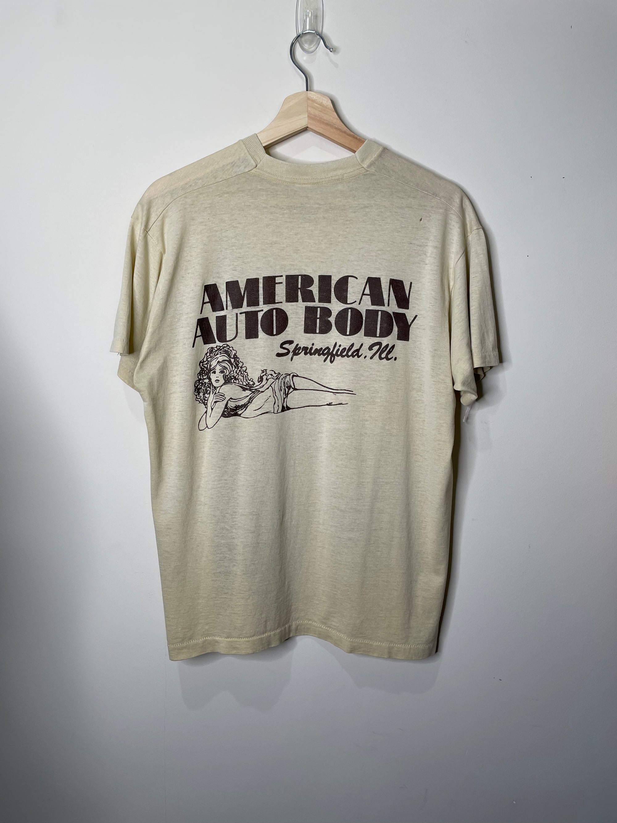 1980s “American Auto Body” Cream Single Stitched Tee