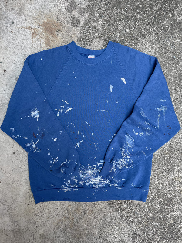 1980s Painted Faded Blue Blank Raglan Sweatshirt