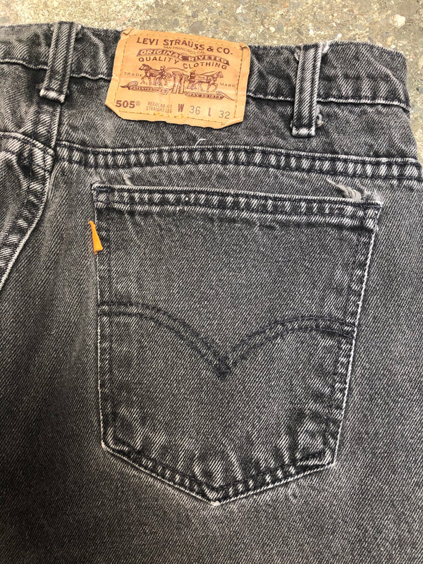 1990s Orange Tab Levis Faded Black 505 Released Hem (34X32)