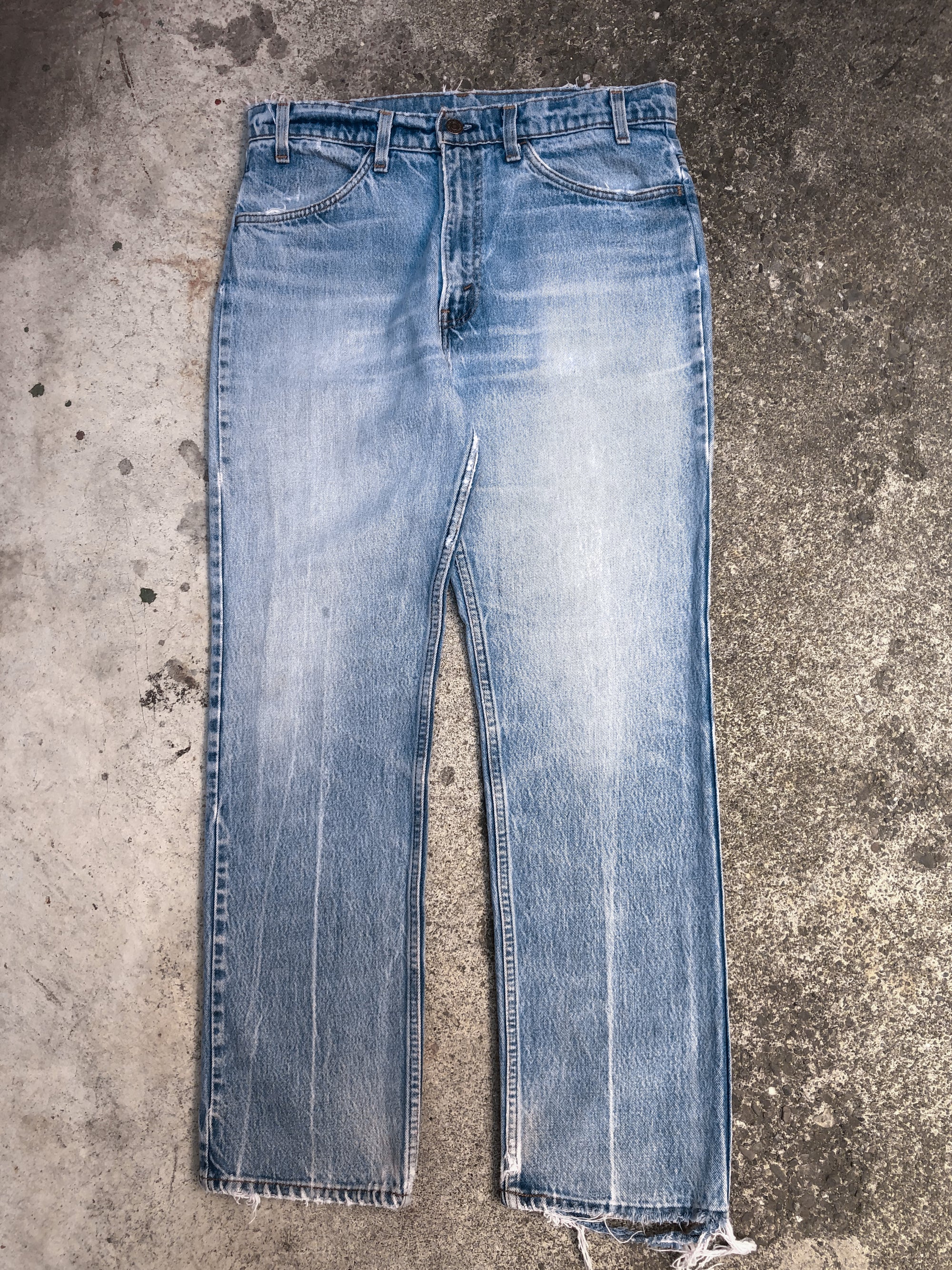 1970s Orange Tab Levis Repaired Faded Blue 519 Removed Pocket (32X29)