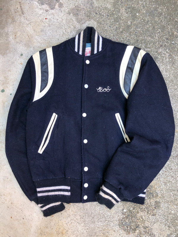 1970s Midnight Navy Chain Stitch “Fairport Swimming” Varsity Jacket