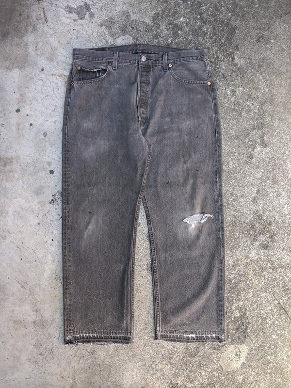 1990s Levis Worn In Grey 501 Released Hem (36X26)