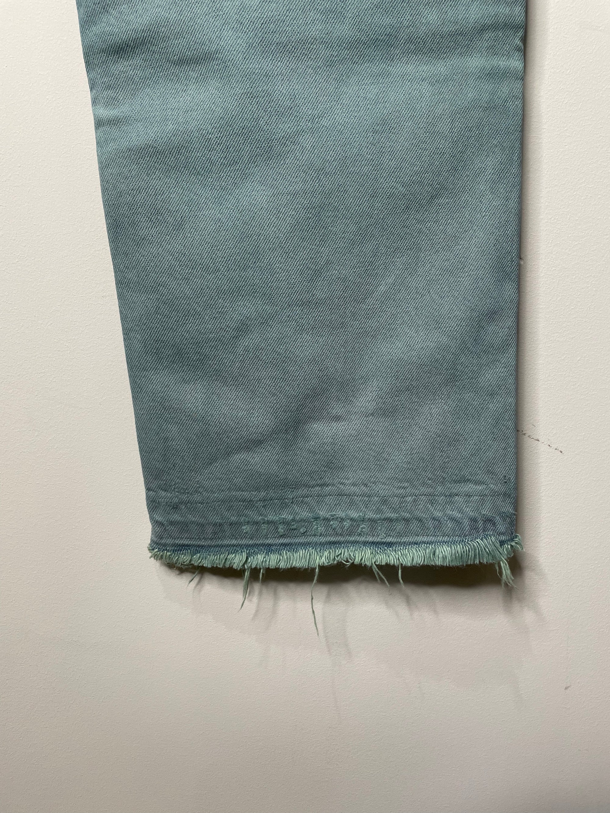 1990s Levi’s Faded Green Blue Overdye 501 Released Hem (34X31)