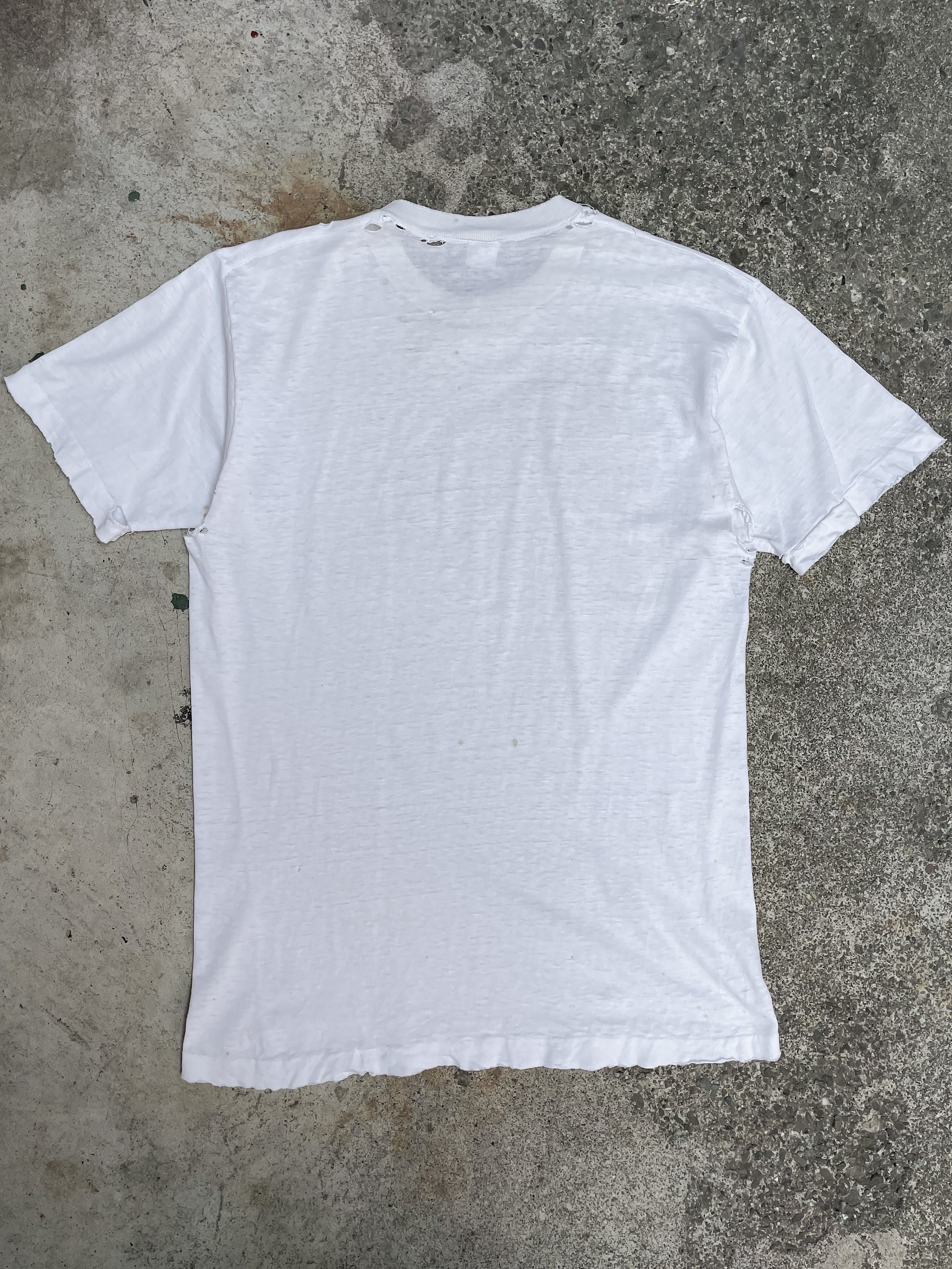 1980s Thin Distressed White Single Stitched Tee