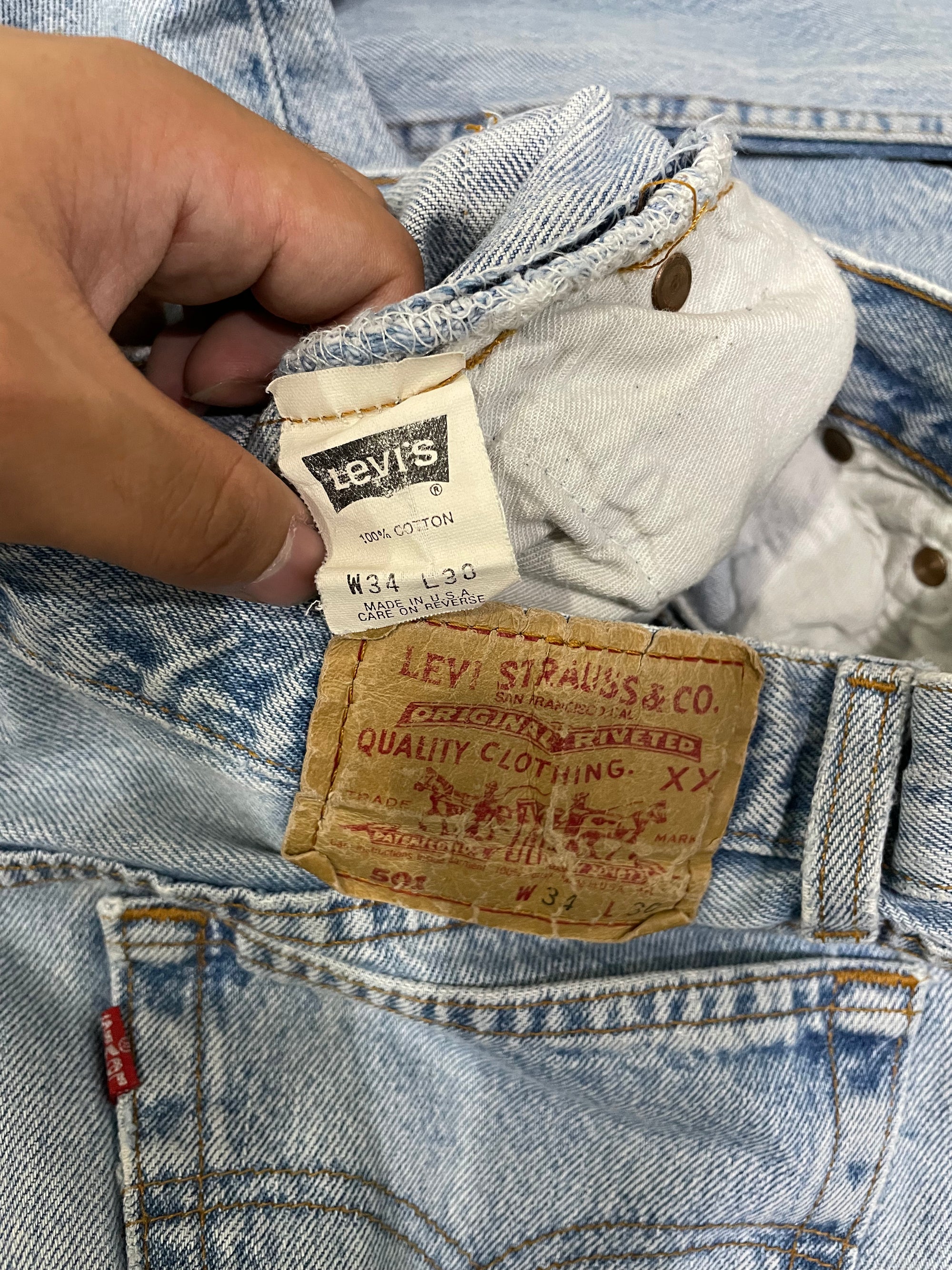 1990s Levi’s Repaired Faded Blue 501 Released Hem (31X29)