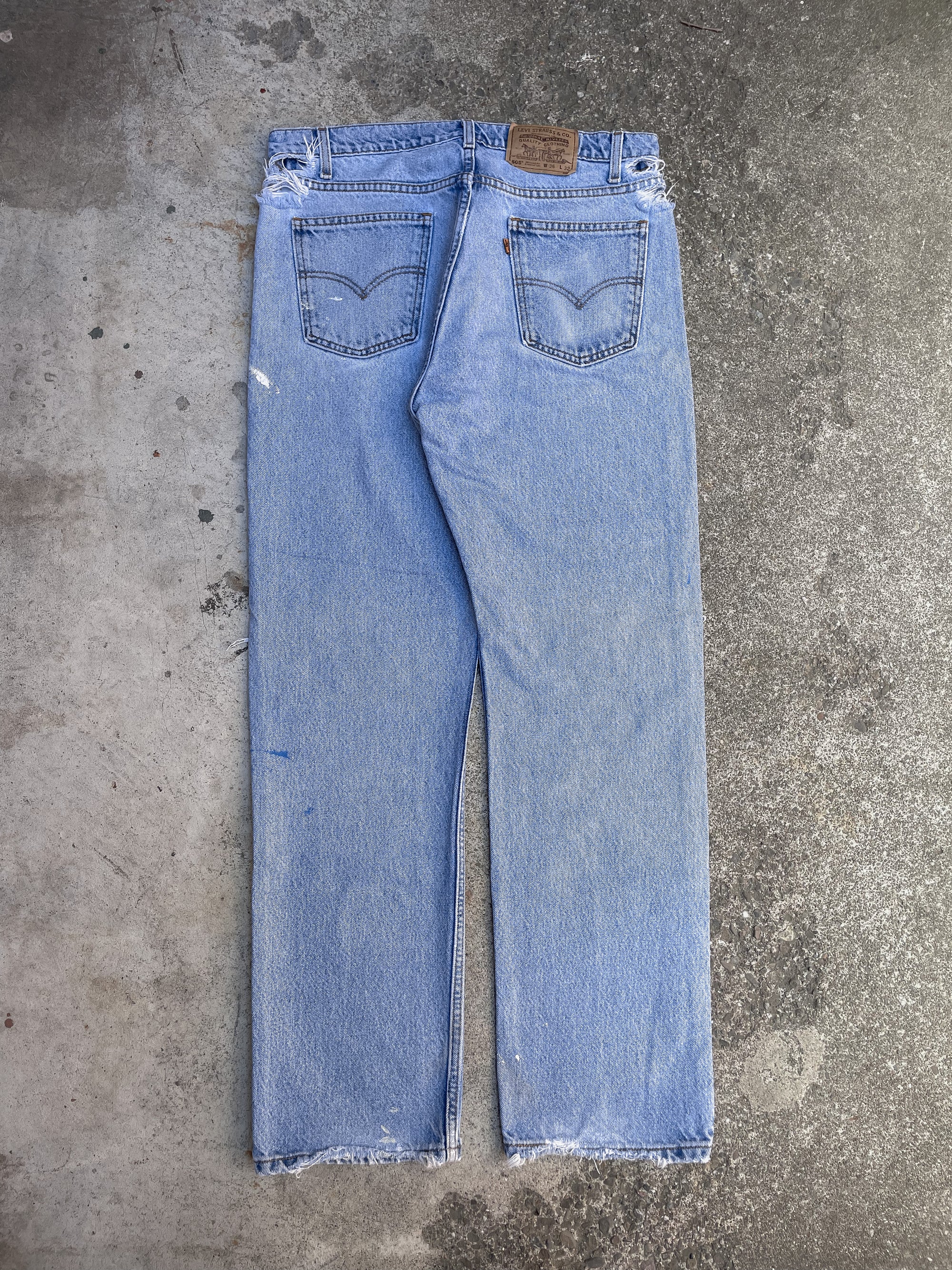 1990s Orange Tab Levi’s Distressed Painted Blue 505 (35X31)