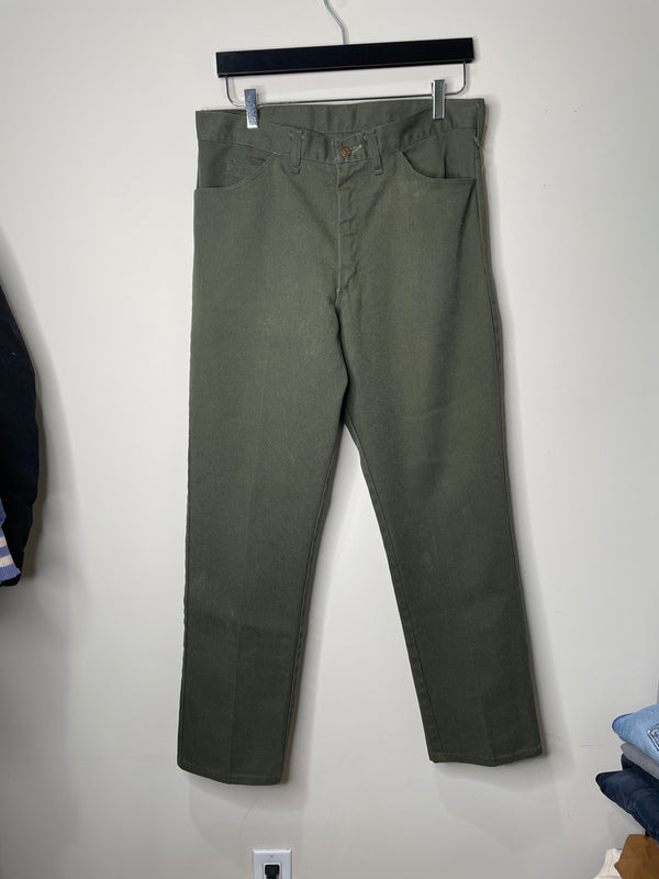 1970s Faded Green Pants Talon Zip (31X28)