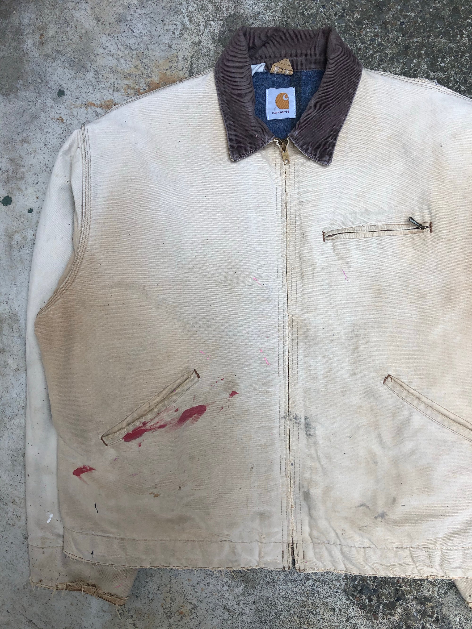 1990s Carhartt Faded Painted Tan Lined Work Jacket (L)