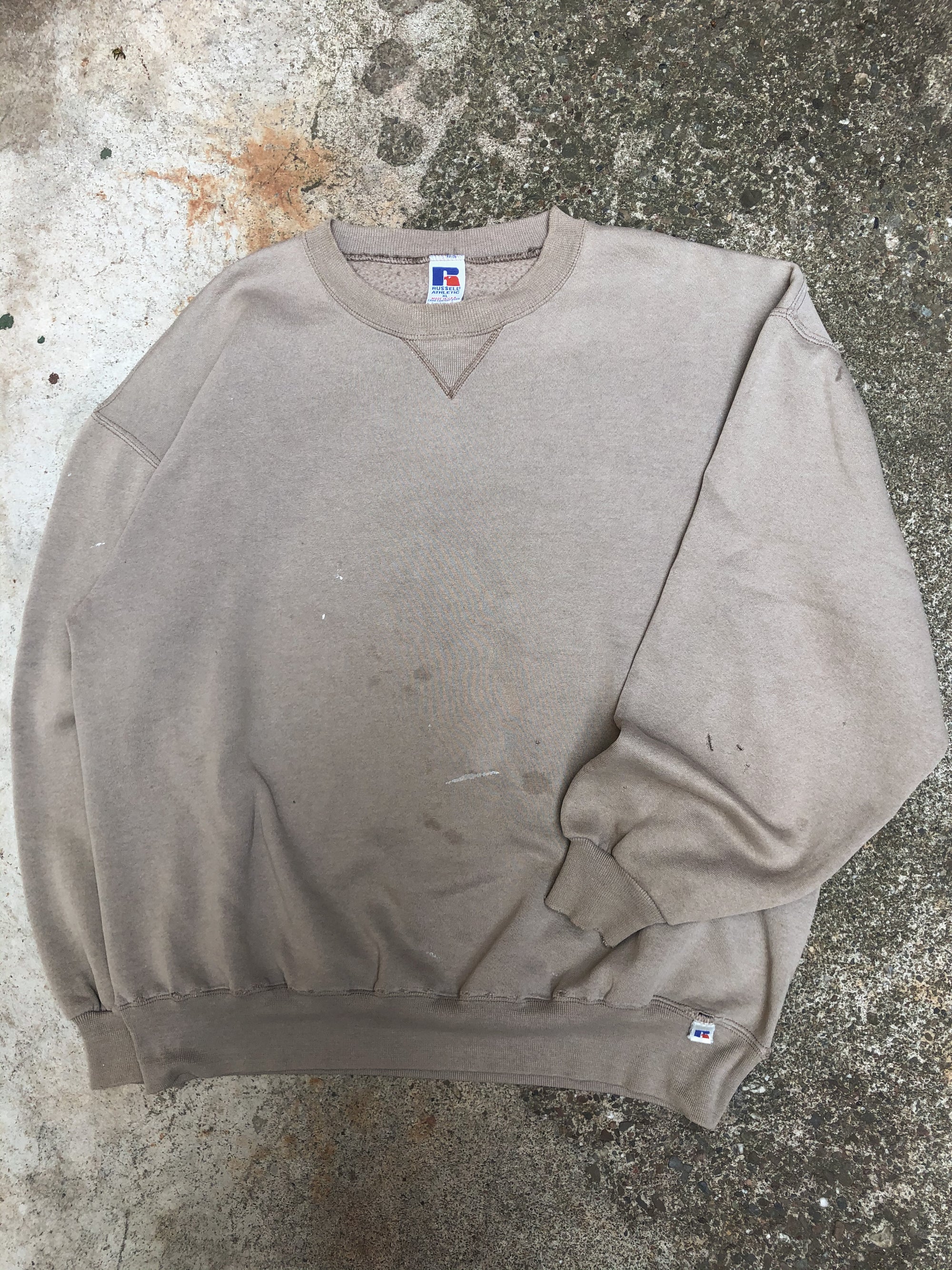 1990s Russell Distressed Faded Sand Beige Blank Sweatshirt