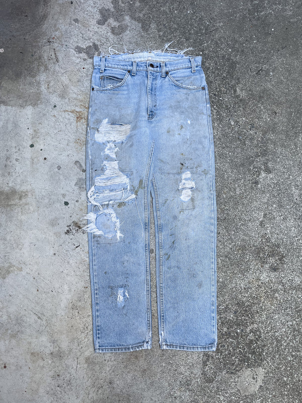 1980s Orange Tab Levi’s Repaired Faded Dirty Blue Talon Zip Denim (31X29)