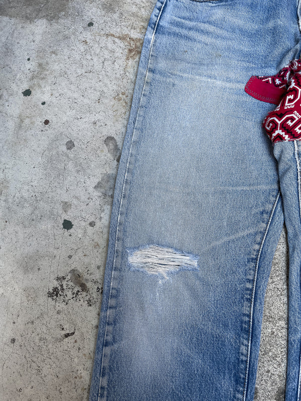 1980s Levis Bandana Repaired Distressed Faded Blue 505 Talon Zip