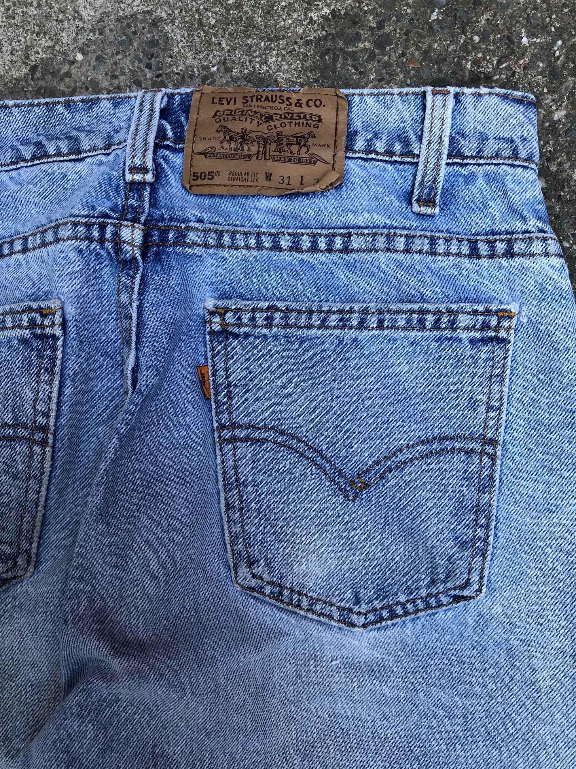 1990s Orange Tab Levis 505 Faded Blue Released Hem (29X32)