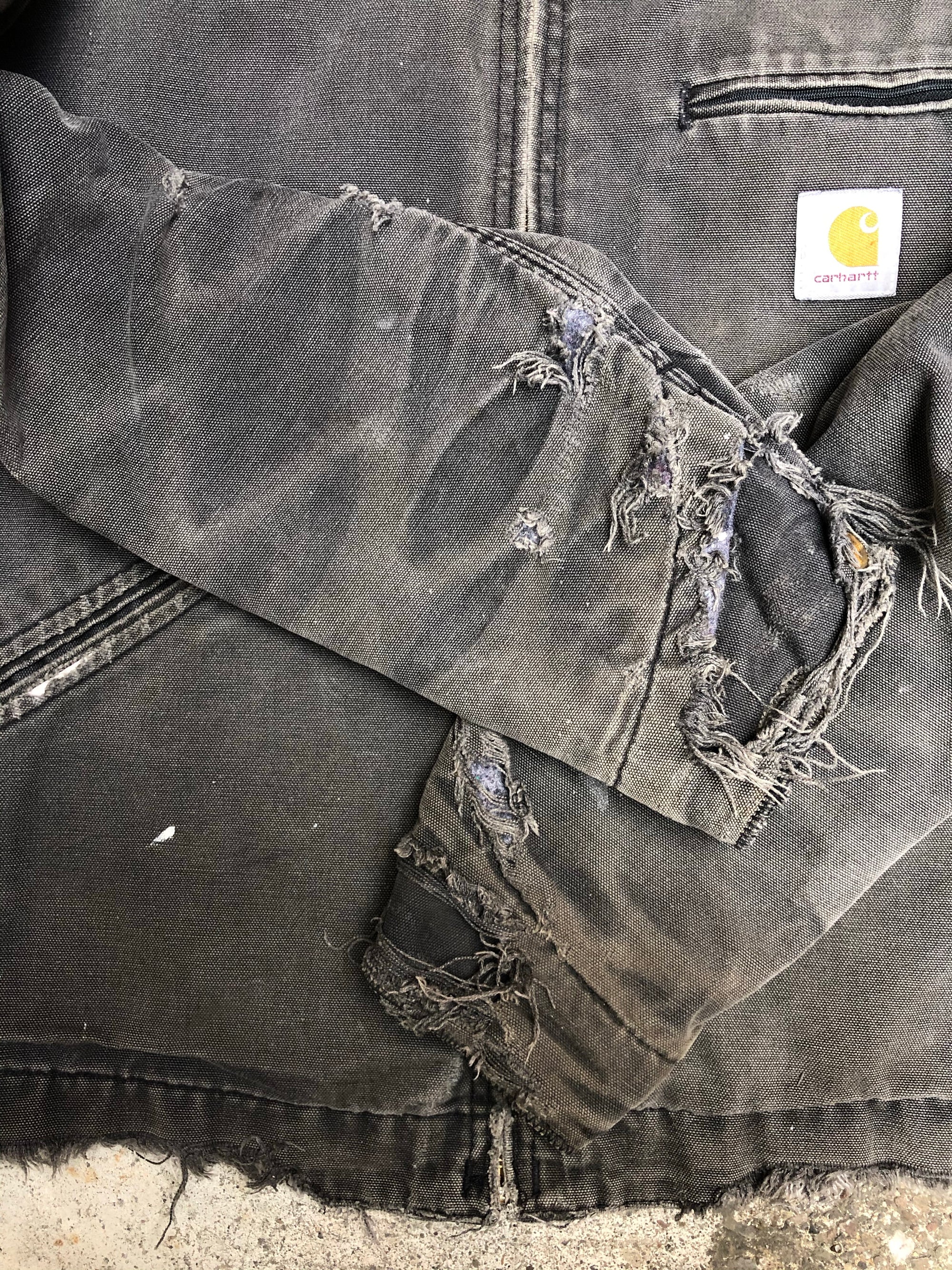 1990s Carhartt Sun Faded Black Lined Work Jacket (M)