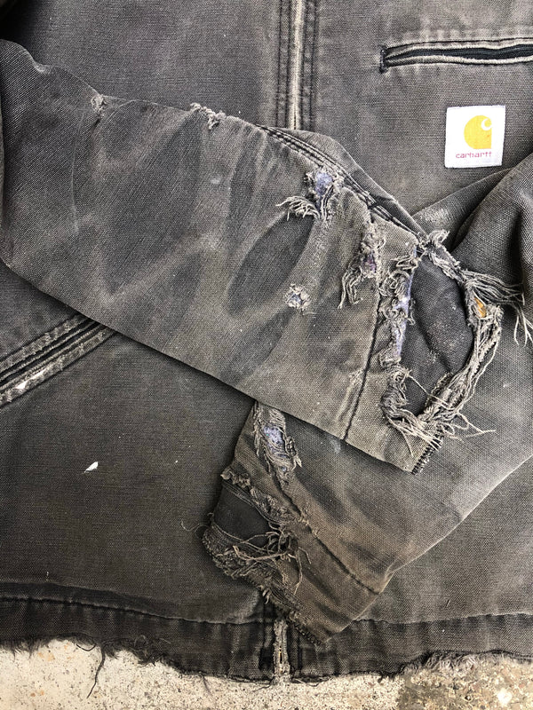 1990s Carhartt Sun Faded Black Lined Work Jacket (M)