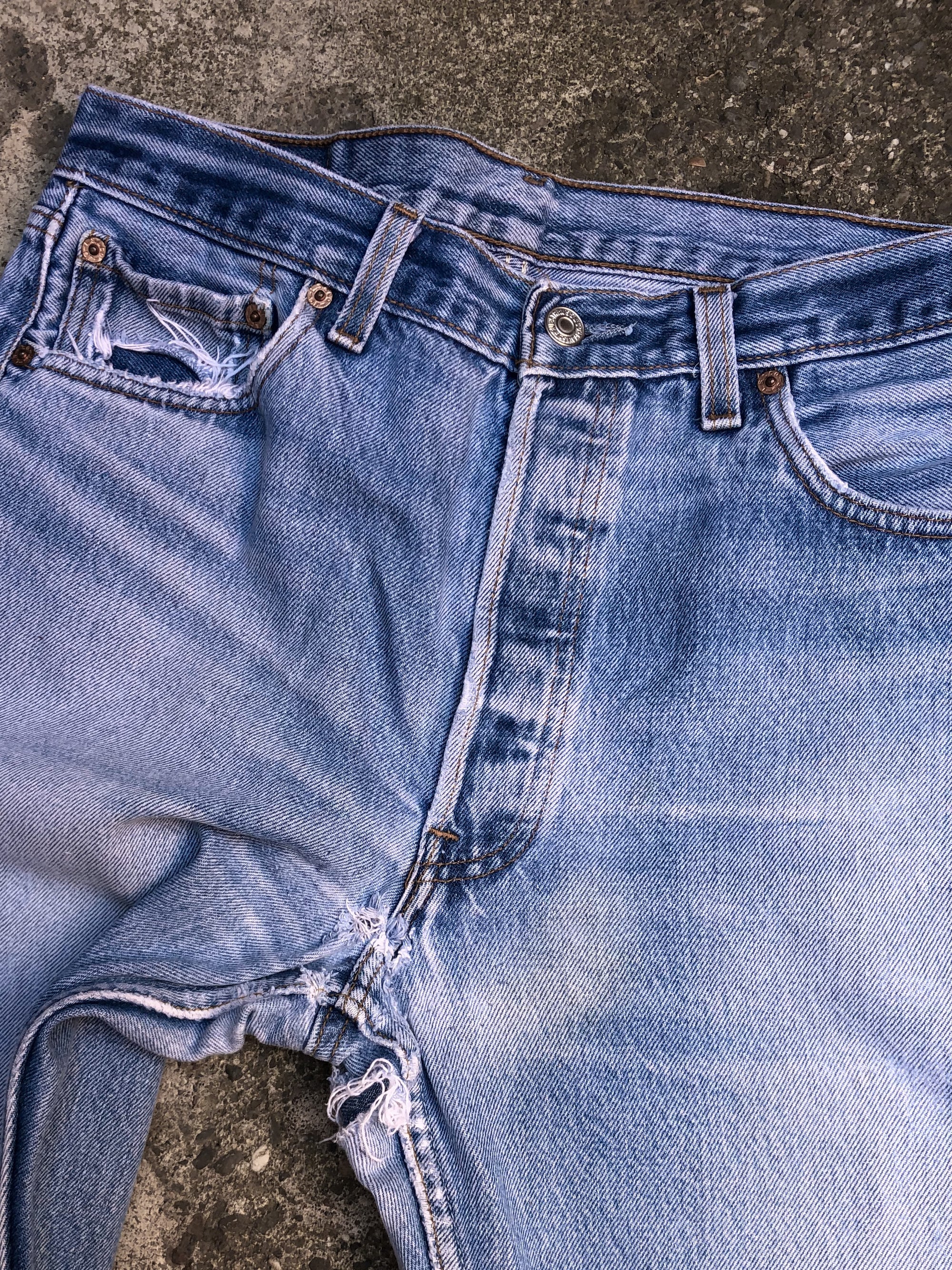 1990s Levis Repaired Faded Blue 501XX (33X31)