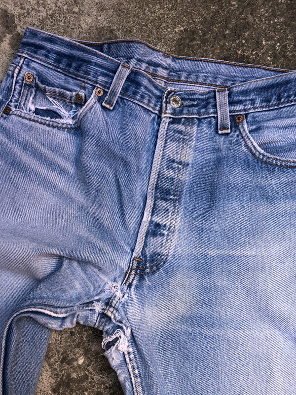 1990s Levis Repaired Faded Blue 501XX (33X31)