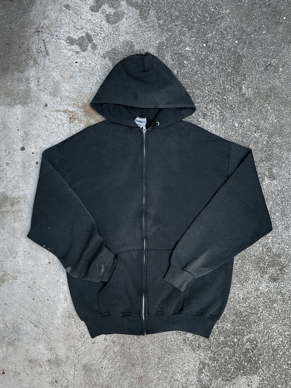 1990s Sun Faded Black Blank Zip Up Hoodie