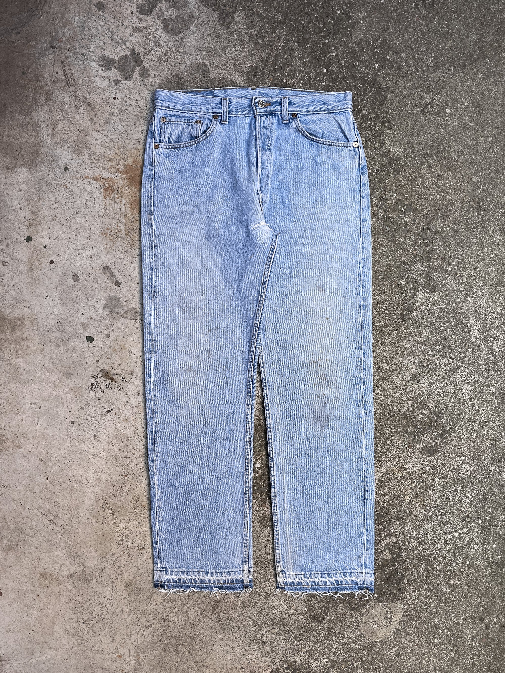 1990s Levi’s Repaired Faded Blue 501 Released Hem (31X29)