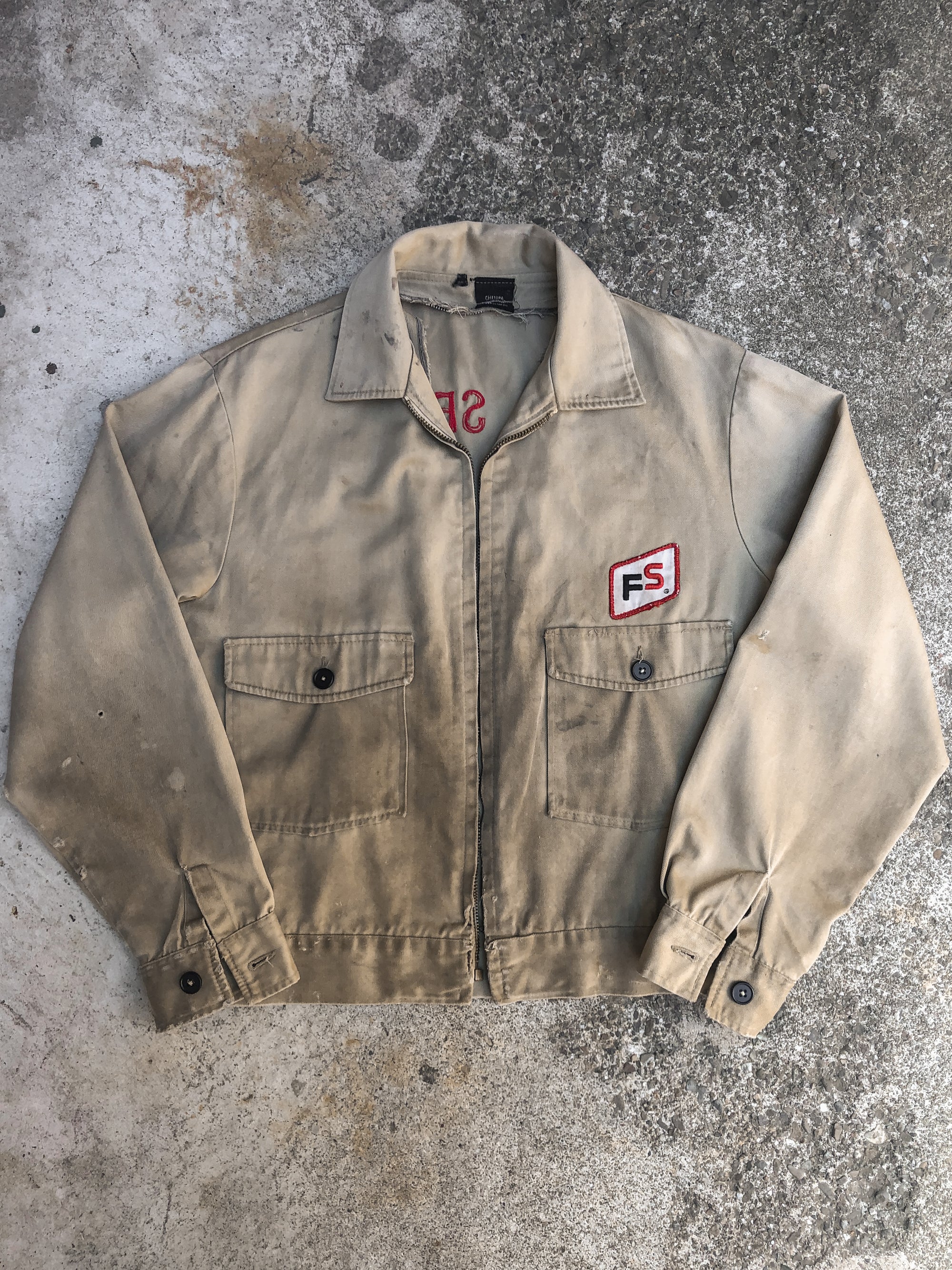 1950s Lee Khaki Twill “Madison Service Co” Chain Stitched Work Jacket