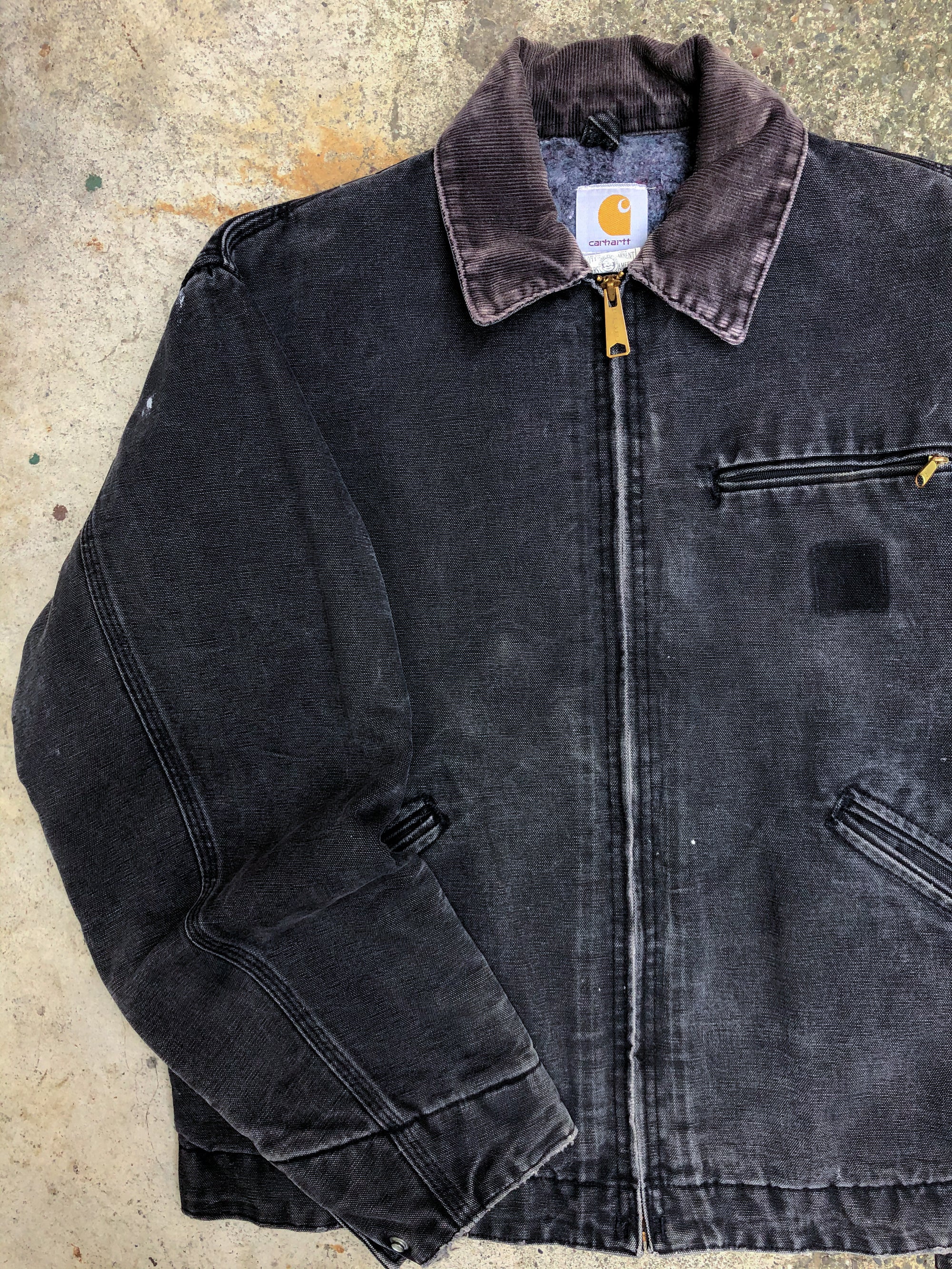 1990s Carhartt Faded Black Painted Lined Work Jacket (M)