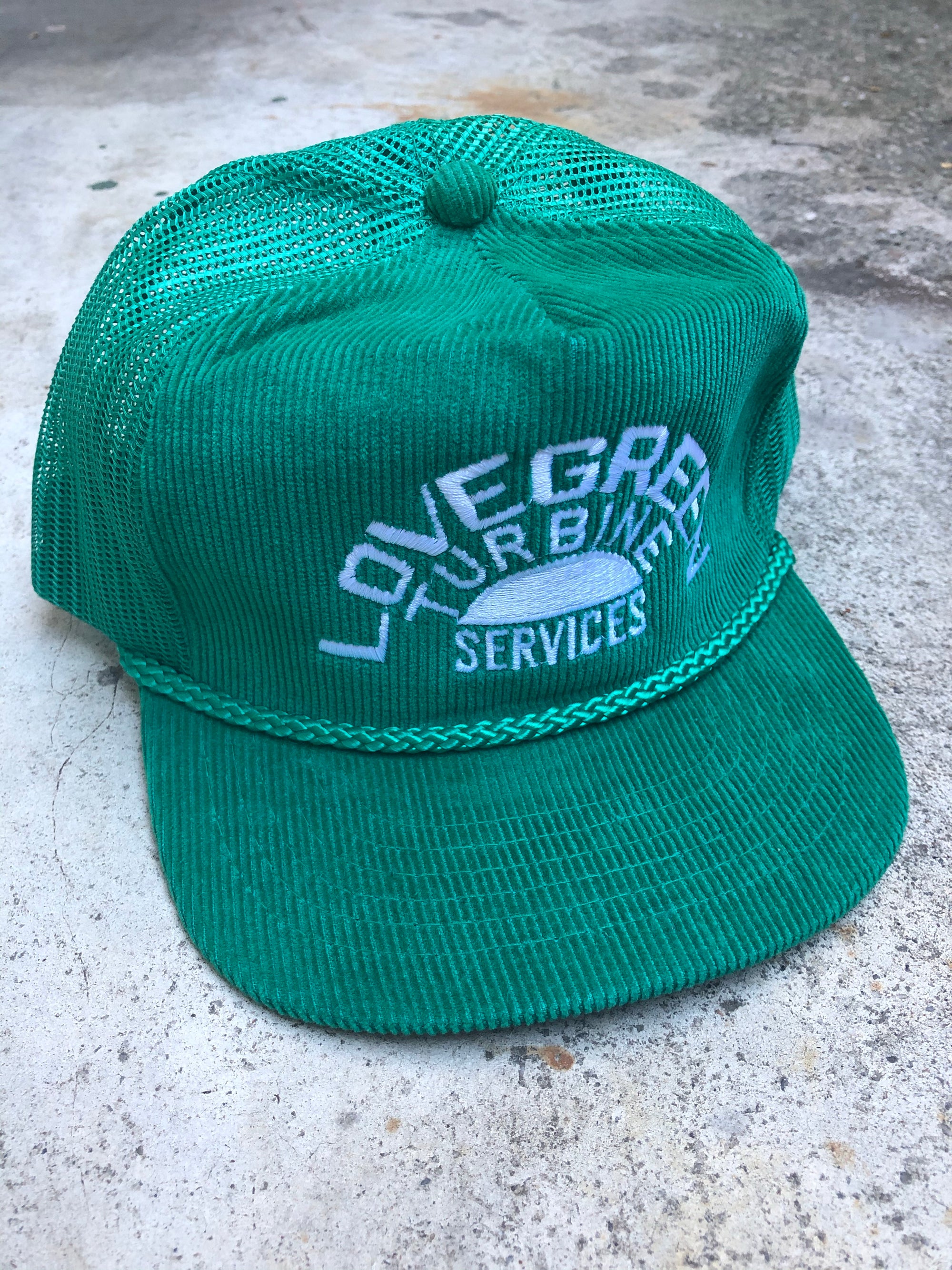 1990s Green Corduroy “Lovegreen Turbine Services” Trucker Hat