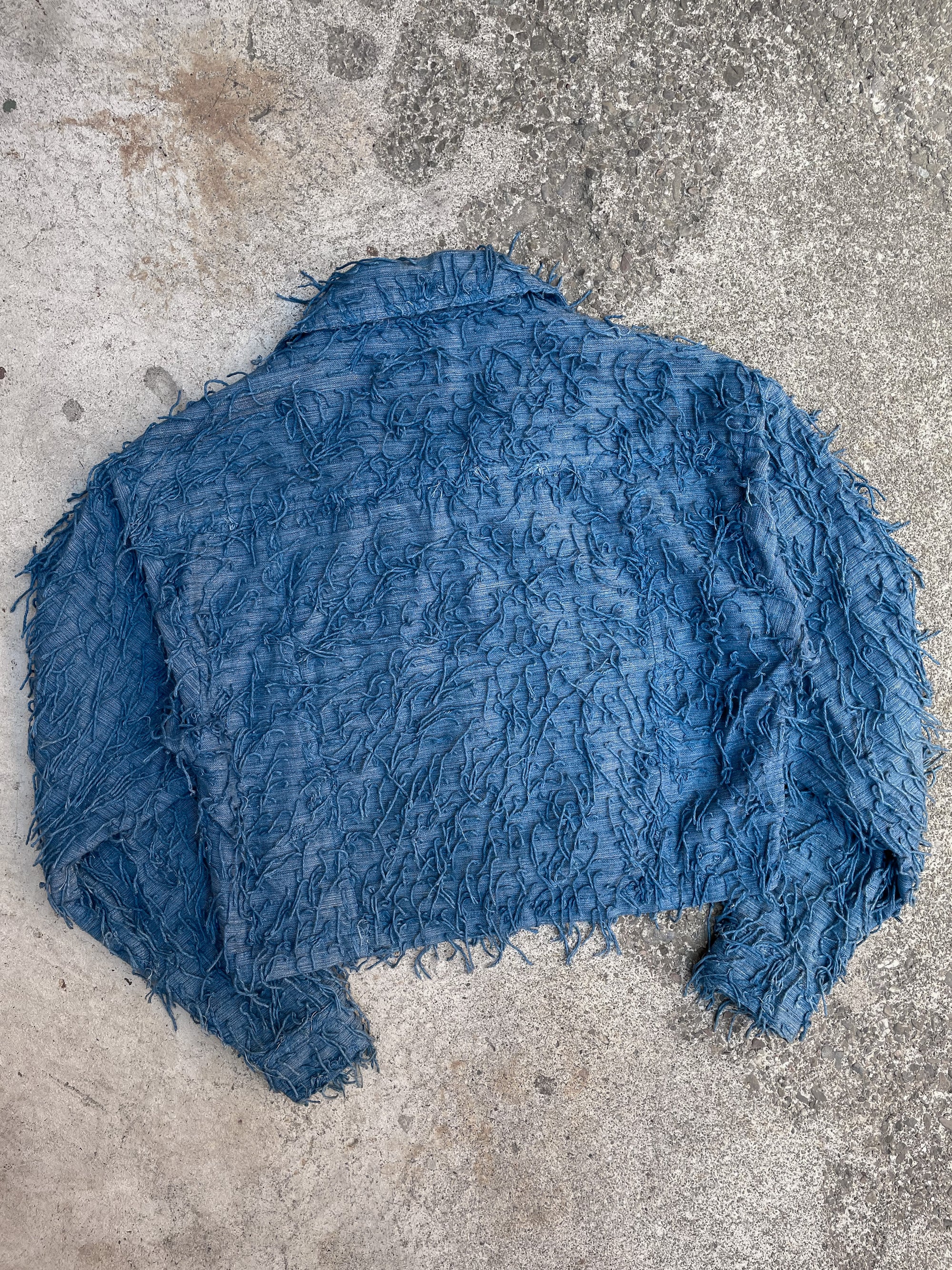 1970s Blue Woven Cropped Fringe Jacket