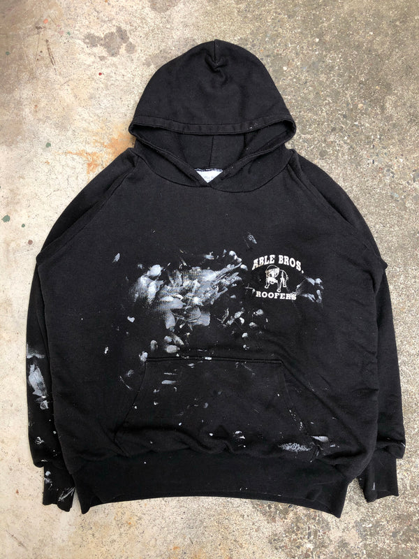 1990s Painted Black “Able Bros Roofers” Thermal Raglan Hoodie