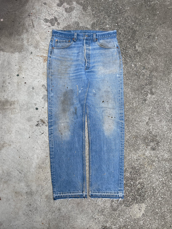 1990s Levi’s Painted Faded Dirty Blue 501XX Released Hem (31X29)