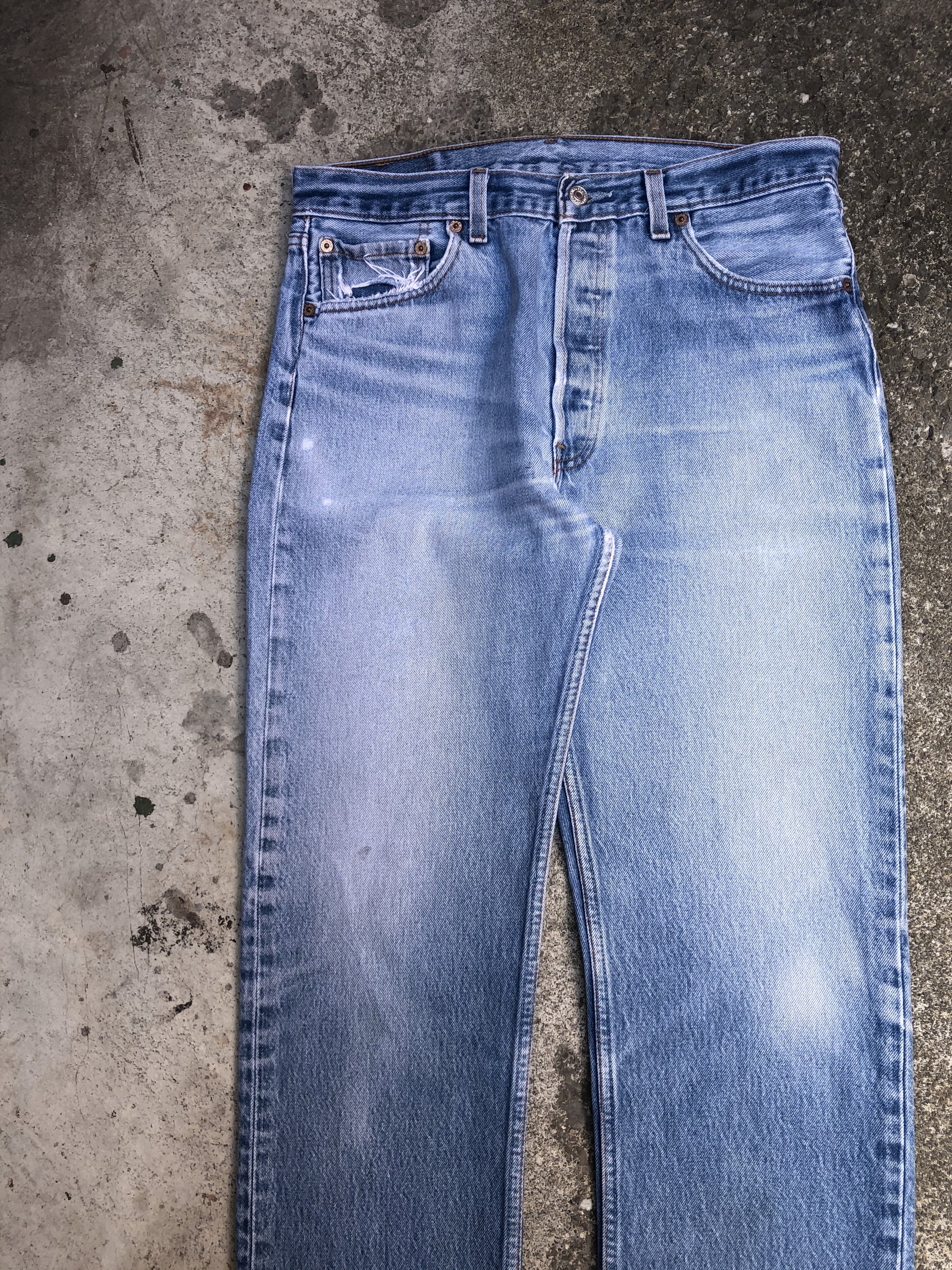 1990s Levis Repaired Faded Blue 501XX (33X31)