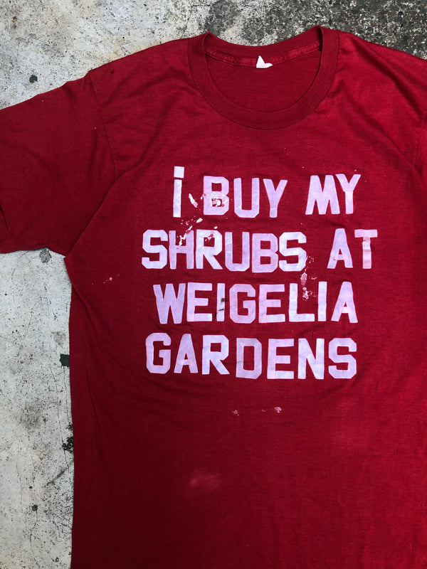 1980s Single Stitched Painted “I Buy My Shrubs at Weigelia Gardens” Tee