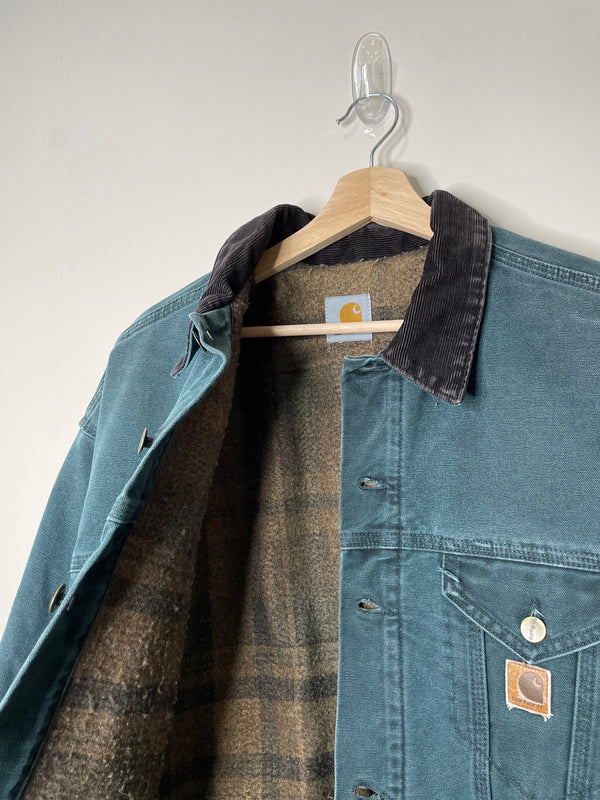 1990s Carhartt Faded Hunter Green Lined Trucker Jacket (L)