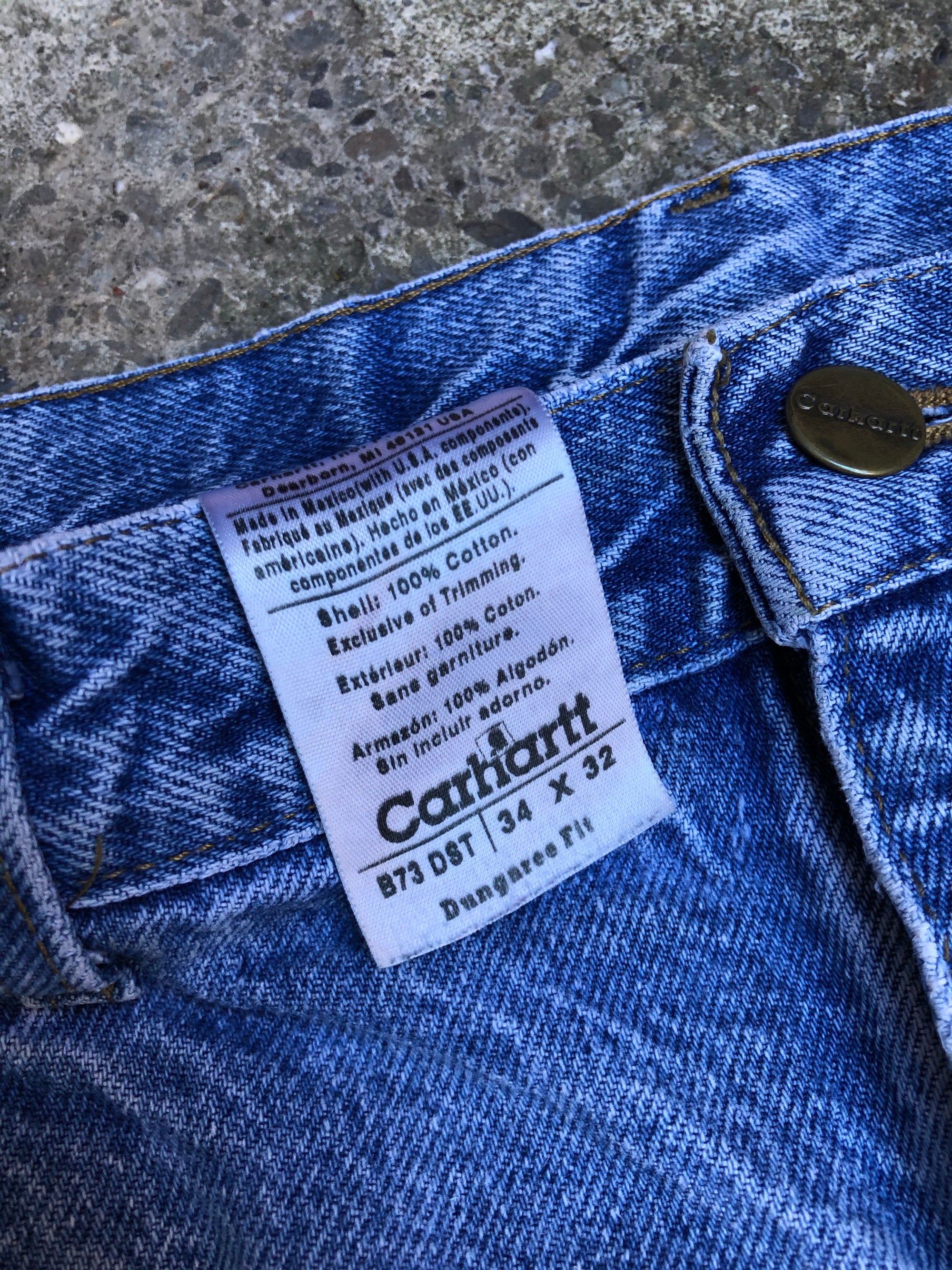 Carhartt B73 Blue Denim Double Front Knee Work Pants (34X31)