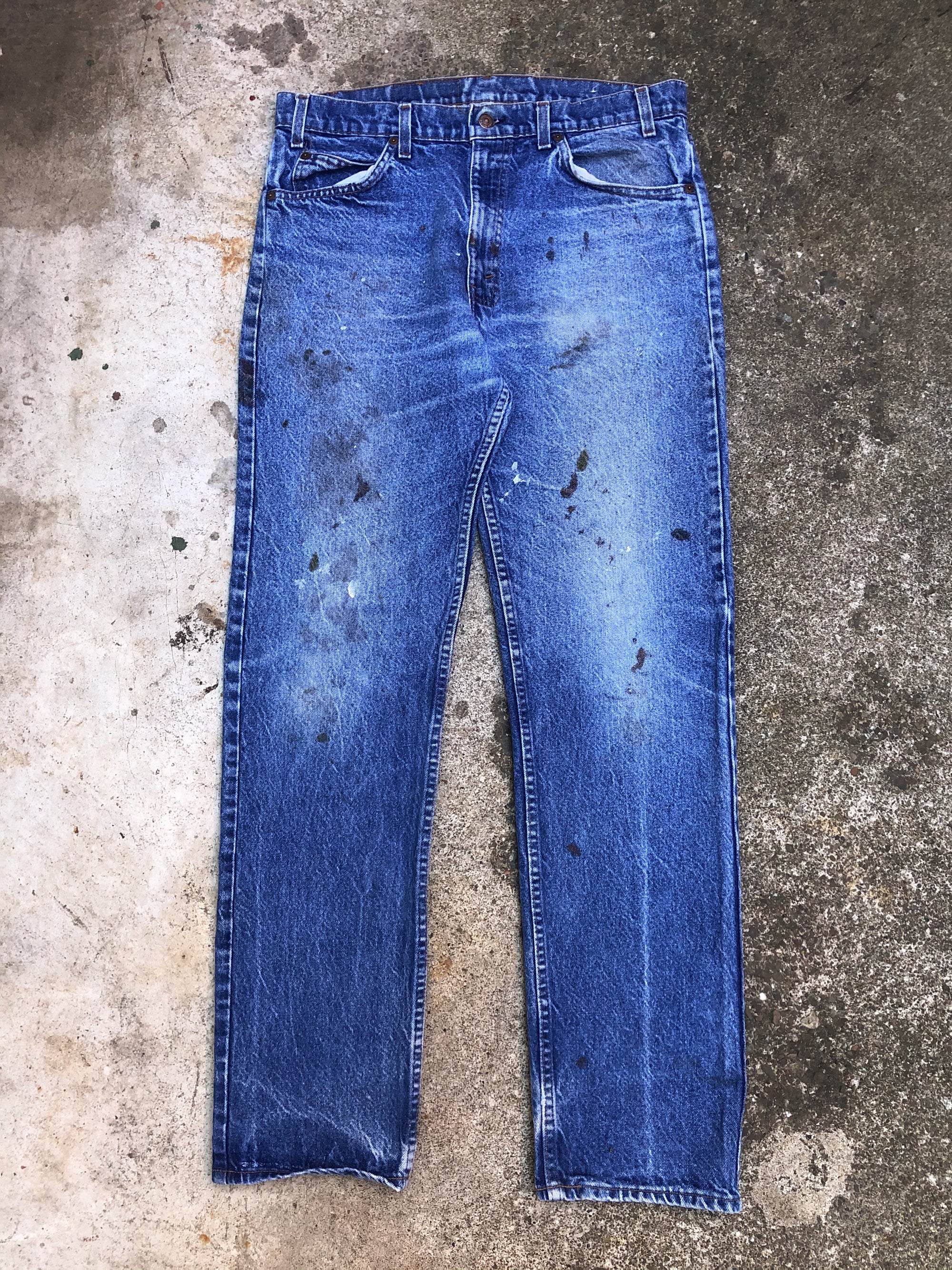 1980s Orange Tab Levis Painted Blue 505 (34X32)