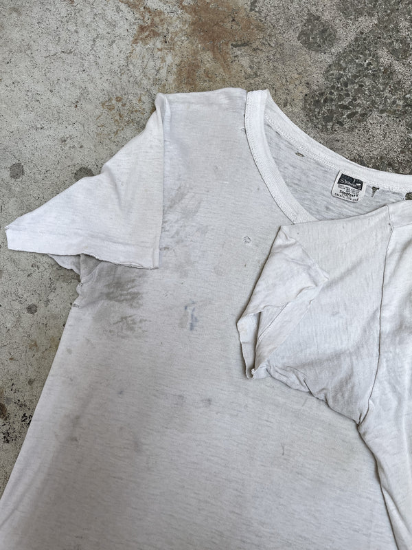 1960s Worn In Distressed White Blank Single Stitched Tee