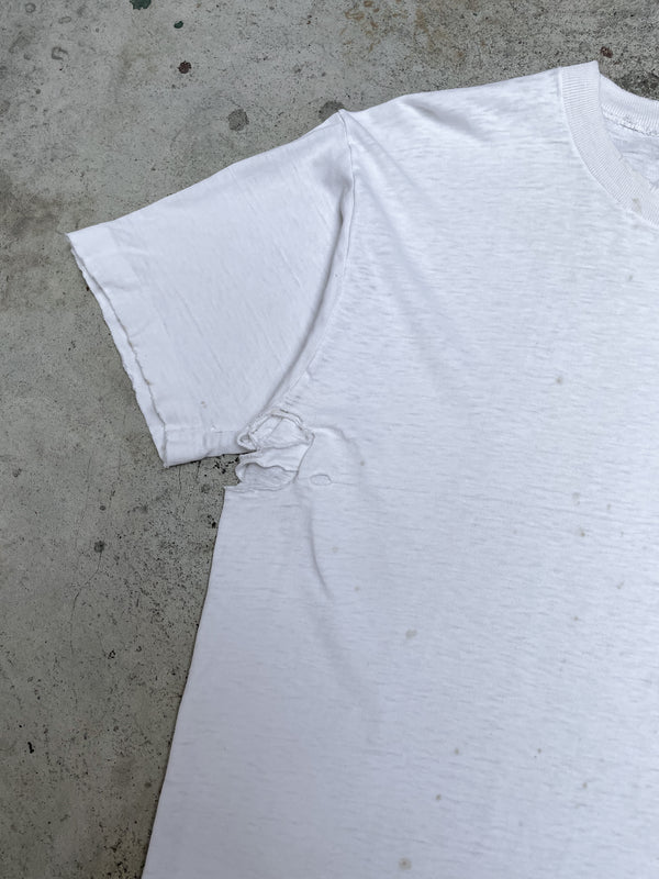 1980s Thin Distressed White Single Stitched Tee