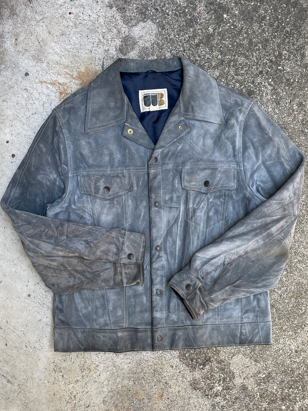 1970s Faded Blue Suede Trucker Jacket (M)