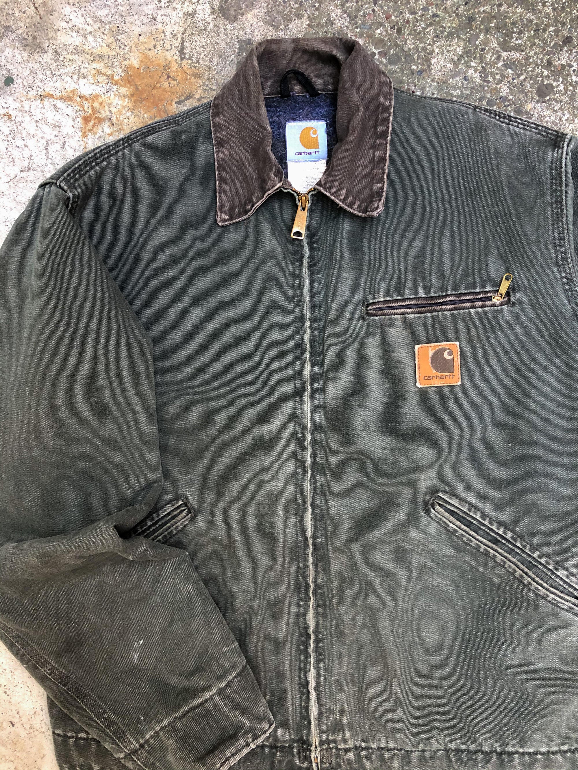 1990s Carhartt Faded Moss Green Lined Work Jacket (M)