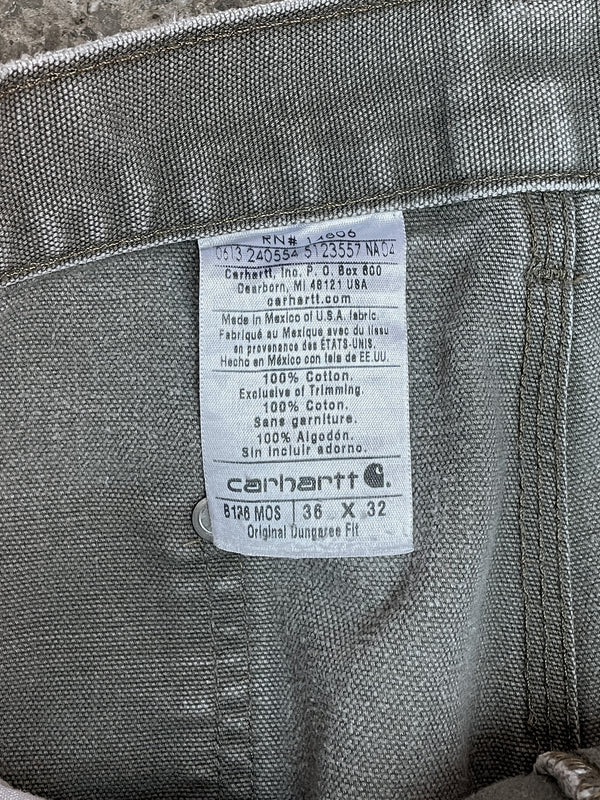 Carhartt B136 Repaired Moss Green Double Front Knee Work Pants (36X30)