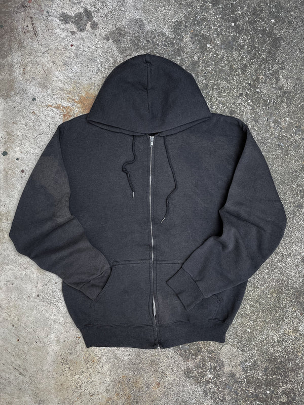 1980s Faded Black Blank Zip Up Hoodie