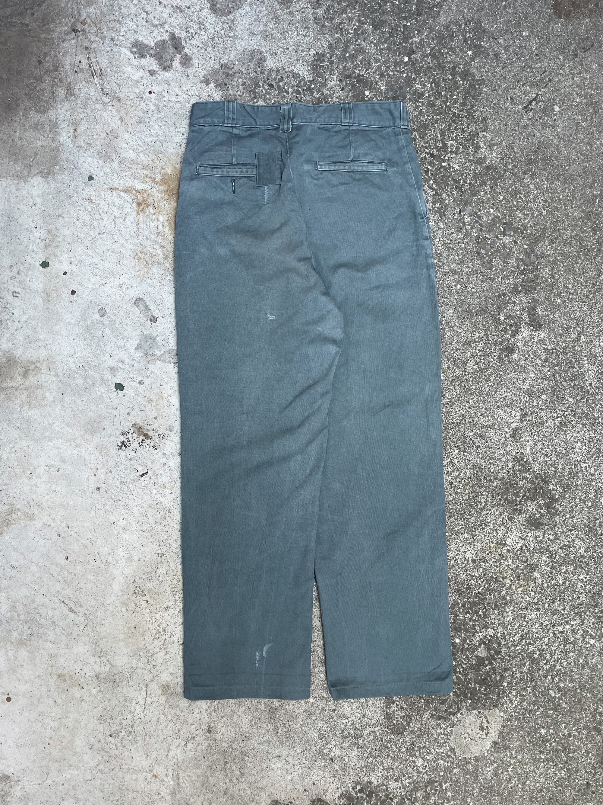 1960s/70s Faded Teal Repaired Work Pants Scovill Zip (28X27)