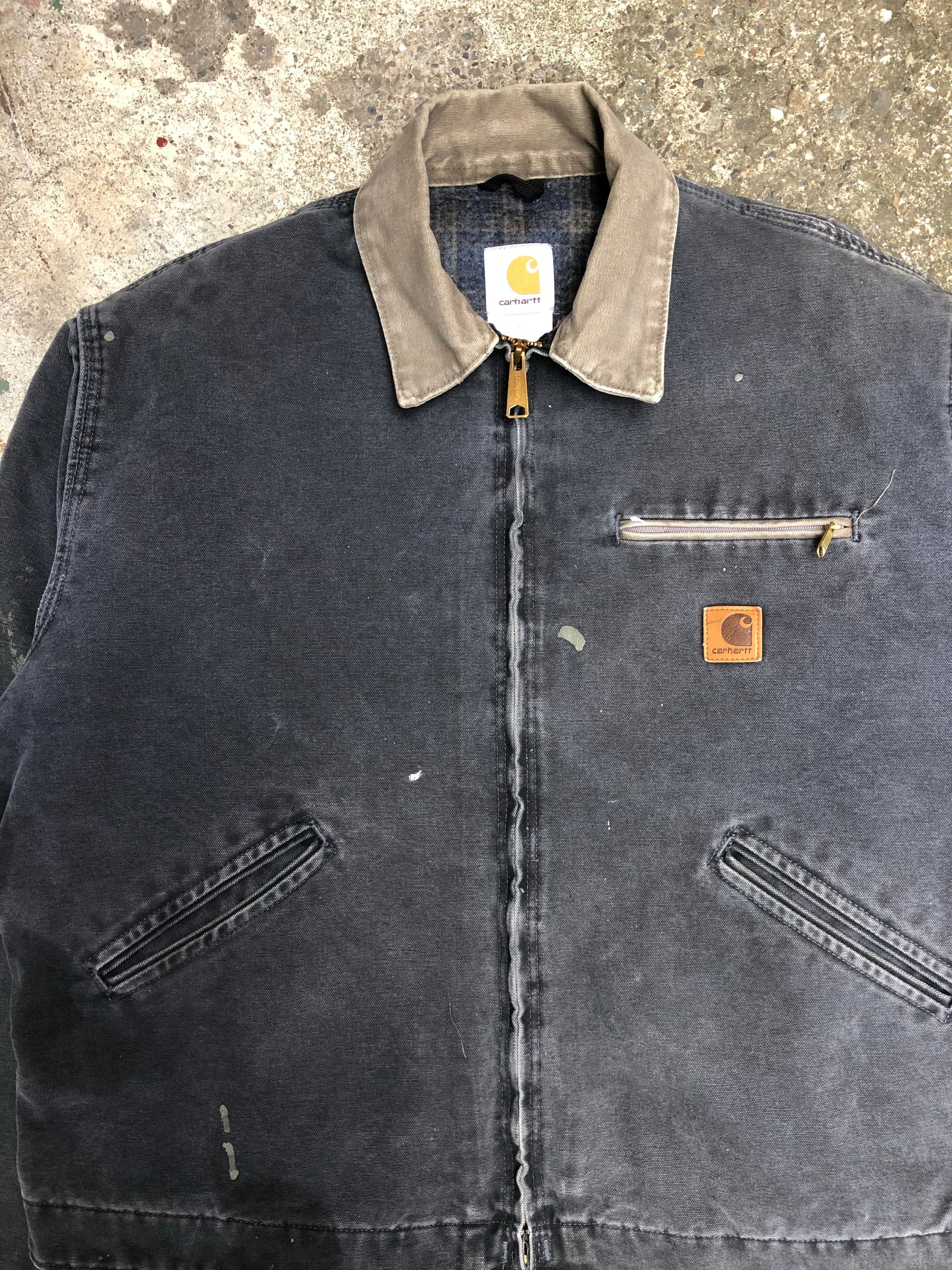 1990s Carhartt Painted Petrol Blue Lined Work Jacket (L)