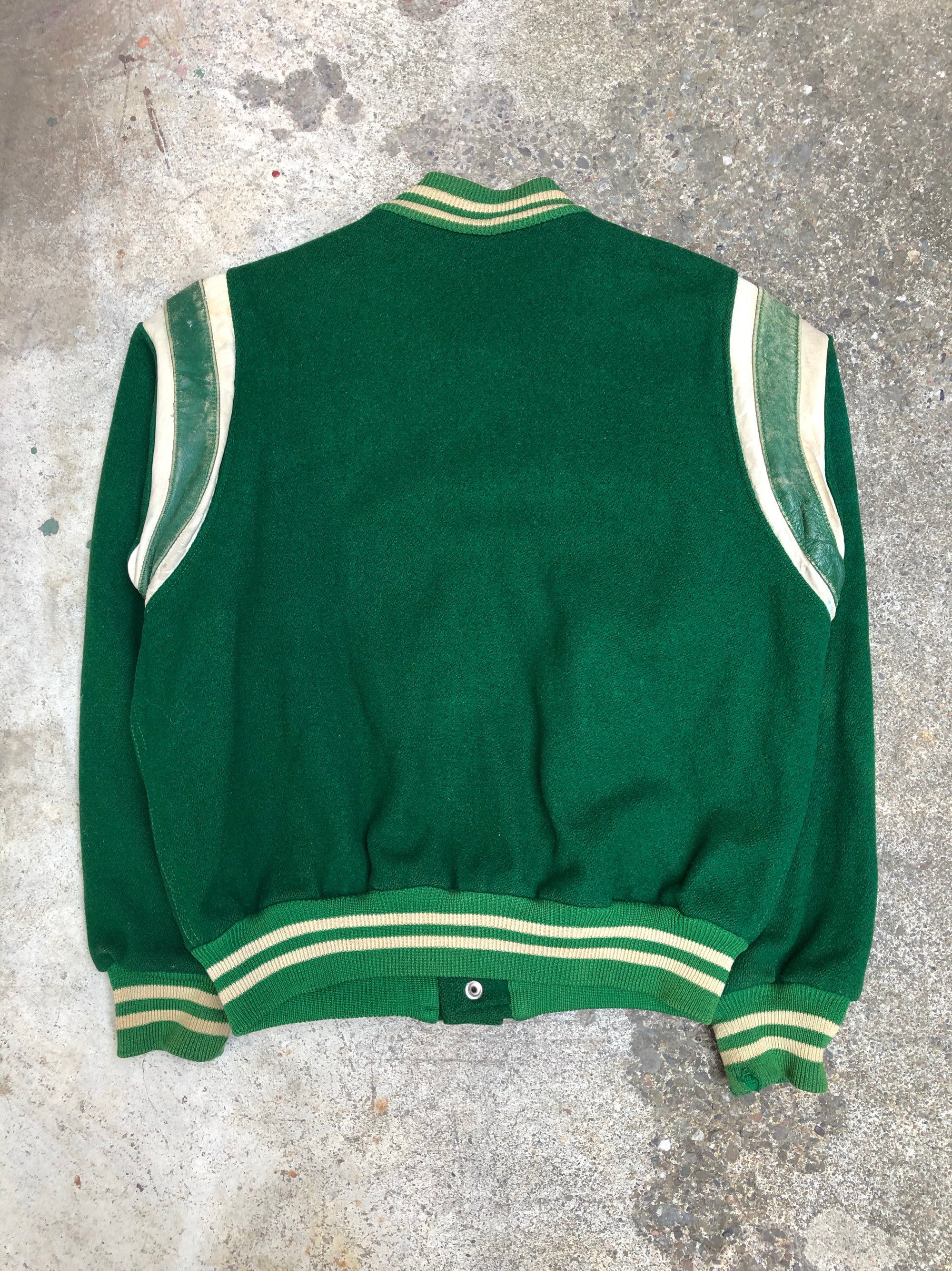 1960s Wilson Chain Stitch Green Wool Varsity Jacket